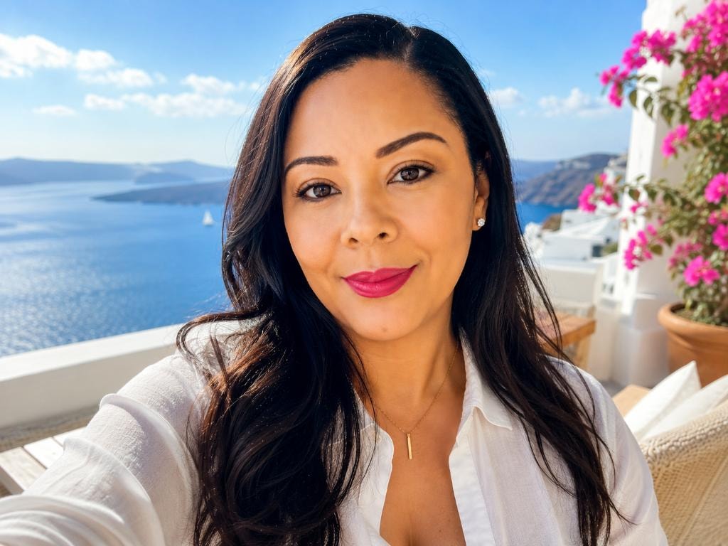 Tamika White, Founder of Curate It Bespoke Travel, in Santorini